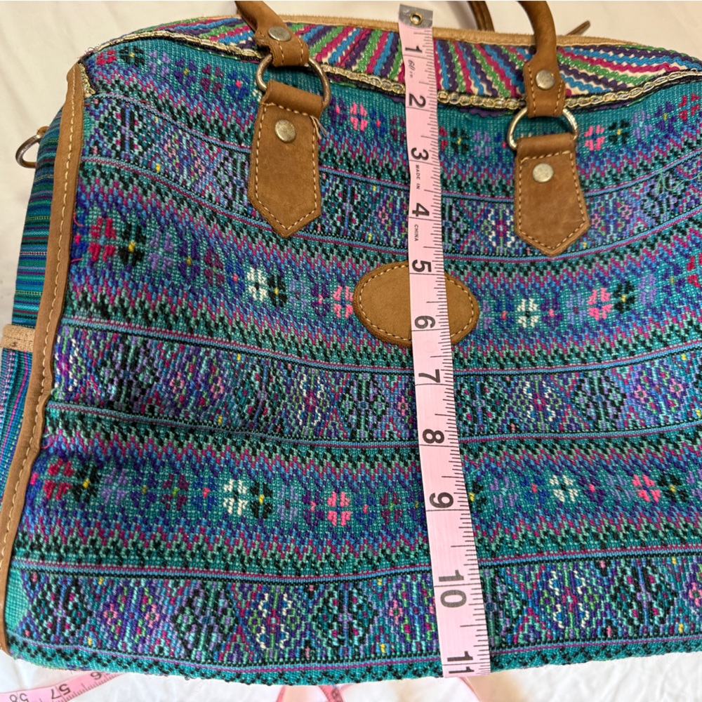 Boho Woven Tapestry Satchel Bag Crossbody with Trim Vintage Style - Picture 7 of 7